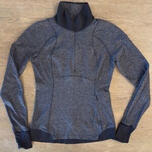 LULULEMON 8 Women Heathered Black Runderful 1/2 Zip Pullover Thumbholes Running